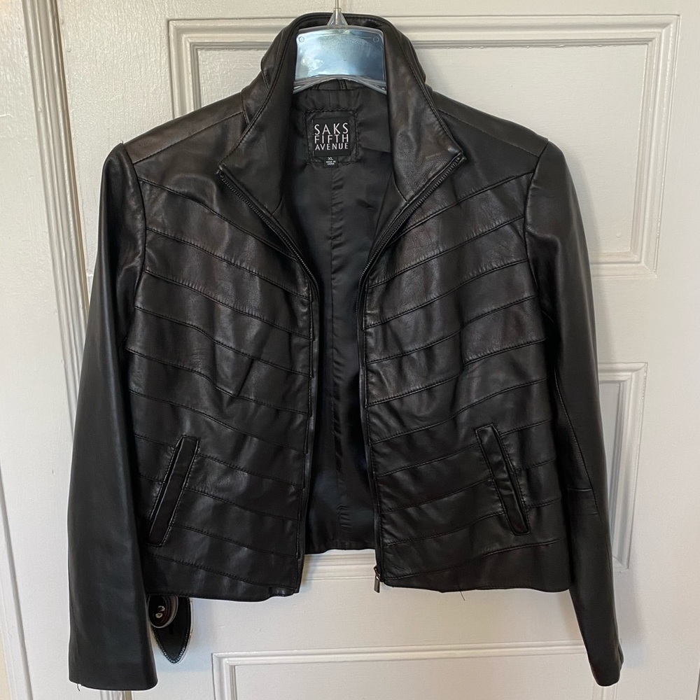 Saks Fifth Avenue Black Leather Jacket XL